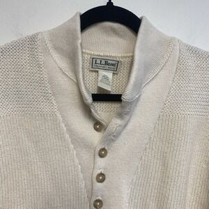 Vintage LL Bean Sweater Mens Large Henley Button Made in USA Ribbed Shaker Knit